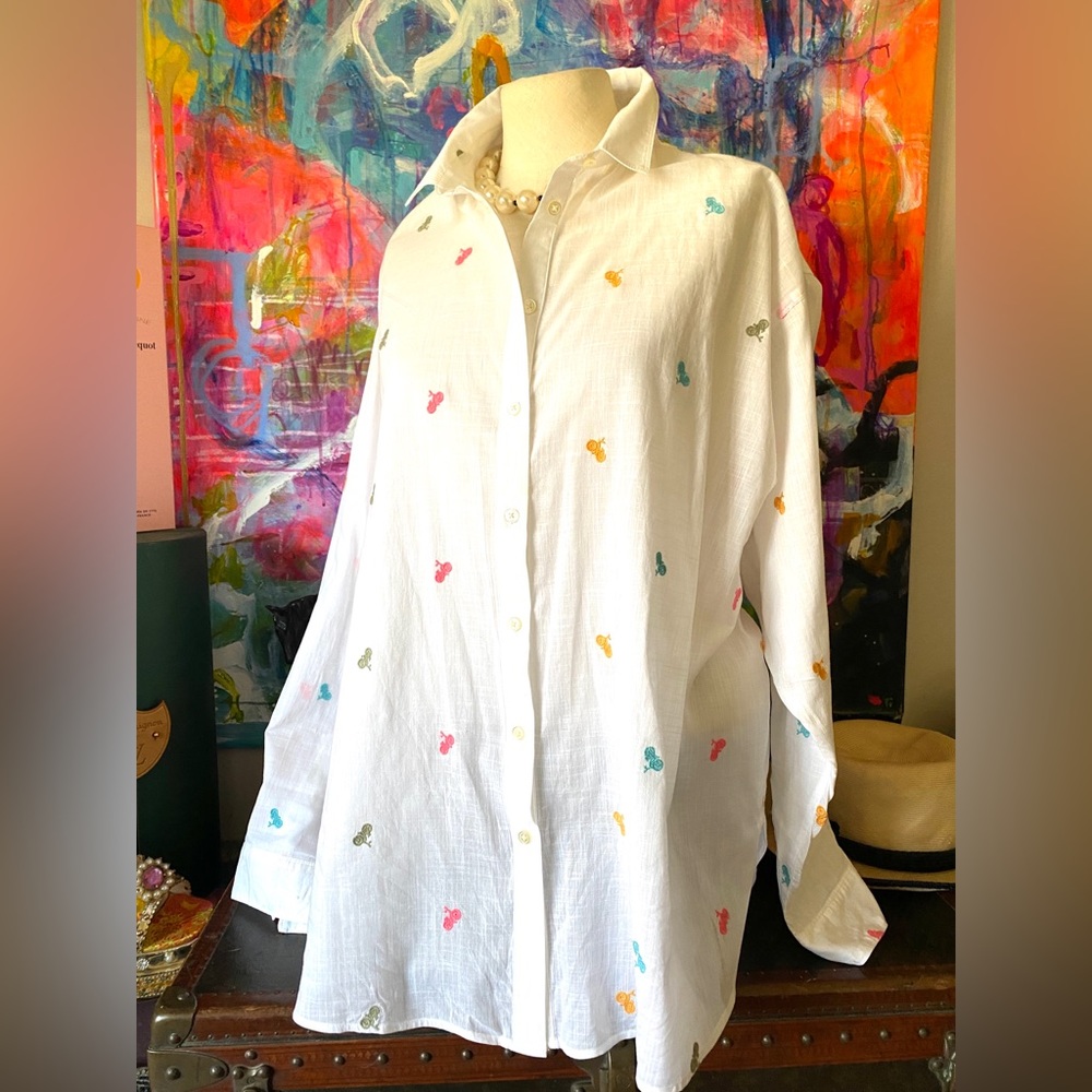 Perfect Beach Vacation White Summer Cotton BICYCLE Blouse Tunic Top LOFT XL 🏖️